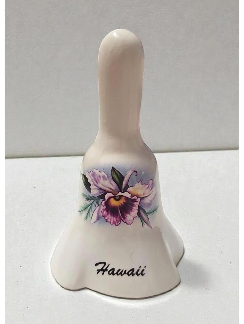Vintage Hawaii Floral Ceramic Bell Souvenir Pansy Flower Hand Bell Taiwan 4"